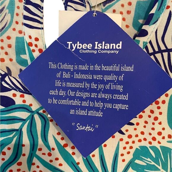 Tybee Island NWT Sz S Turquoise Blue Tropical Palm Tree Print Glowy Summer Dress - Picture 6 of 7